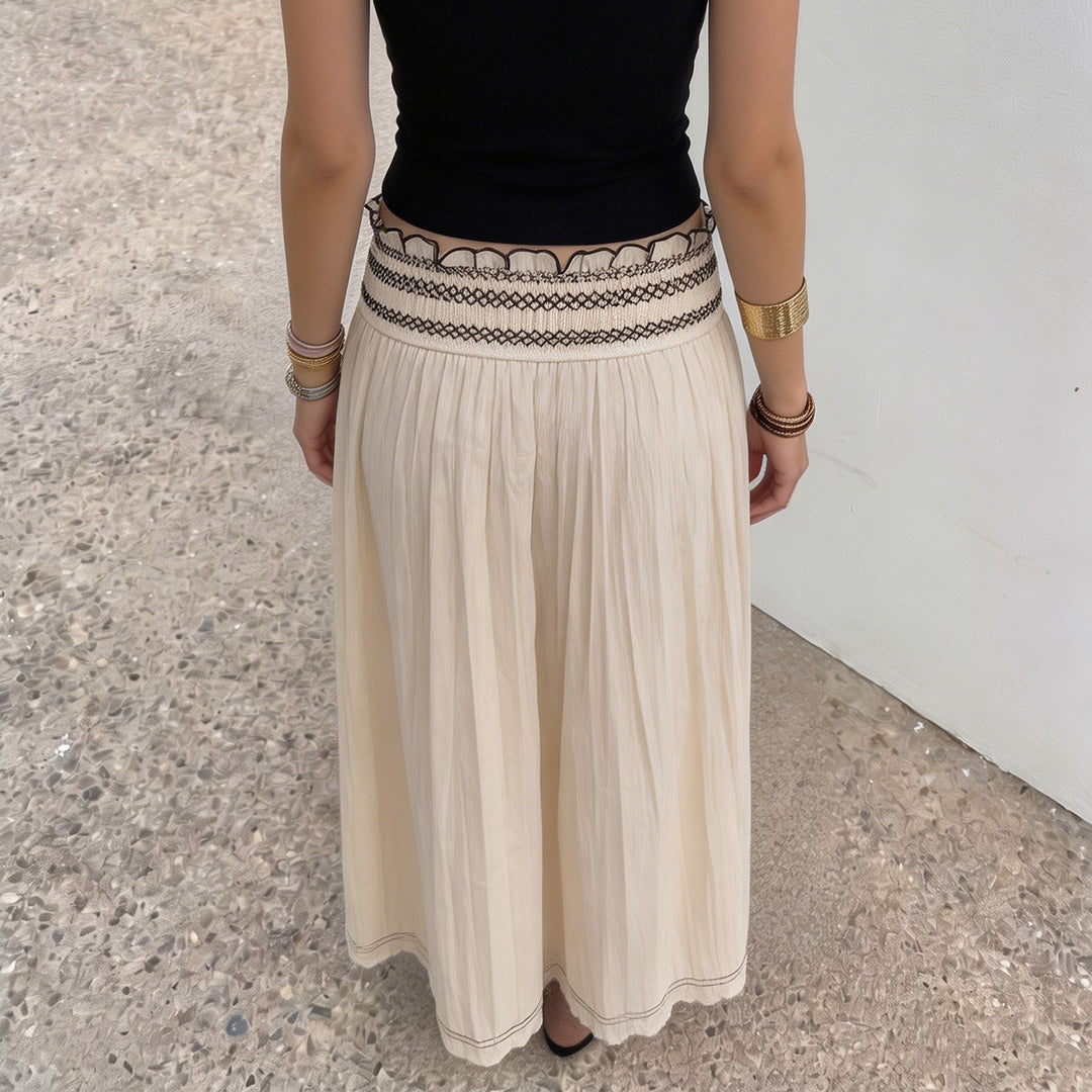 Damen Midirock mit Smokbund hoher Taille und ausgestellter A‑Linie – Rosévia