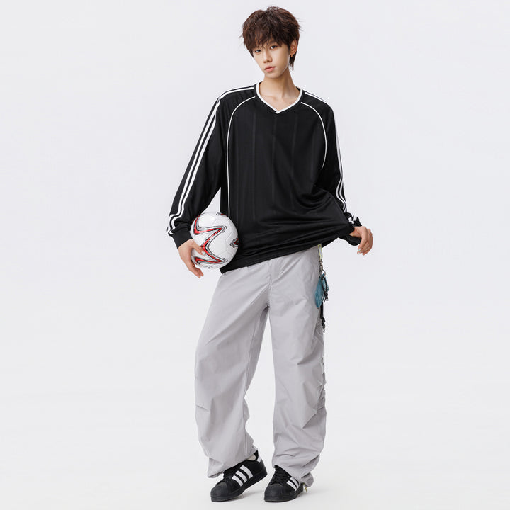 Damen Weites V-Ausschnitt Oversize-Sportshirt mit Raglanärmeln und Kontraststreifen Echo Archiv
