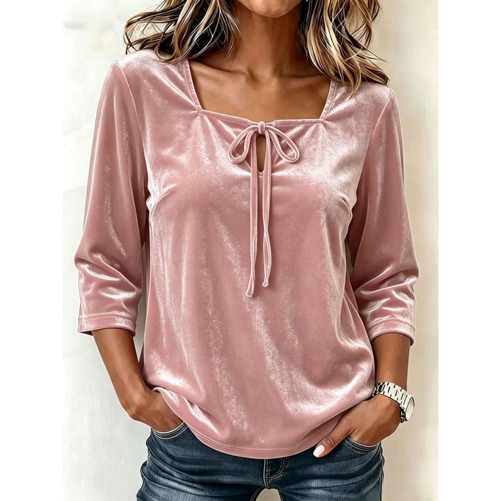 Damen Samtbluse mit eckigem Ausschnitt, Kordelzug und dreiviertel Ärmeln Echoarchiv