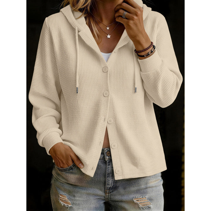 Damen Kapuzenstrickjacke im Waffelstrick mit Knopfleiste Echoarchiv