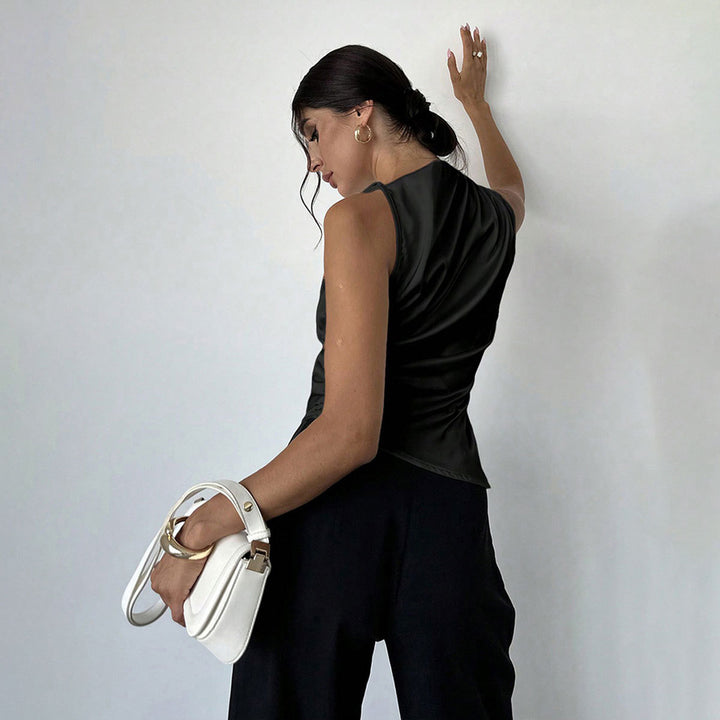 Damen elegantes, tailliertes Satinoberteil mit asymmetrischem Saum Echo Archiv