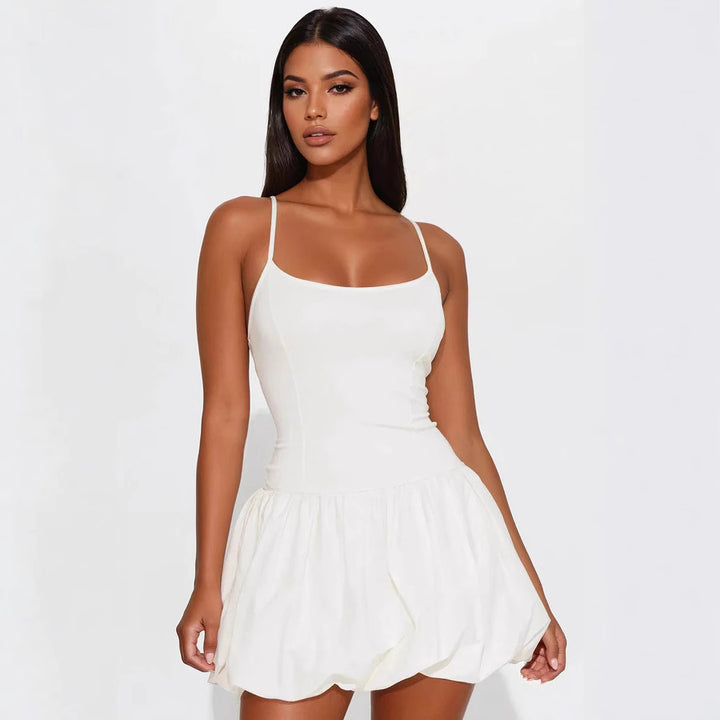 Damen Minikleid mit doppeltem Rüschensaum und Spaghettiträgern Echo Archiv