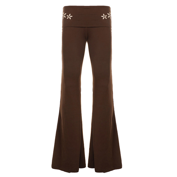 Damen nan Yogahose Flared mit Umschlagbund, komfortable Bootcut-Passform und Laser-Cut Blütendetail Echo Archiv