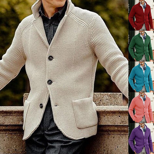 Herren Waffelstruktur-Cardigan-Blazer mit Stehkragen und aufgesetzten Taschen Echo Archiv