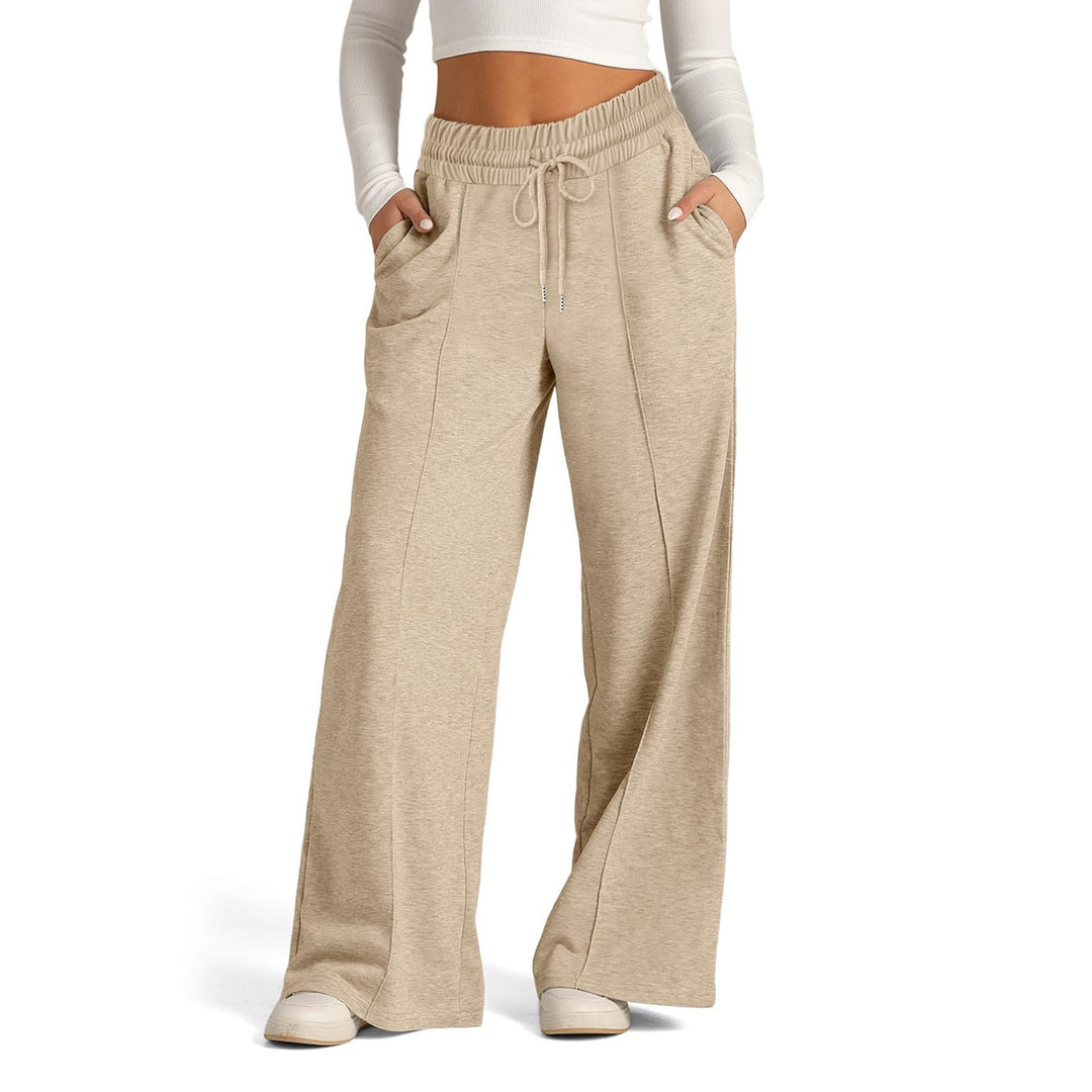 Damen High-Rise Weite Beinhose mit Kordelzug, seitlichen Taschen und vorderer Naht – Avélisse