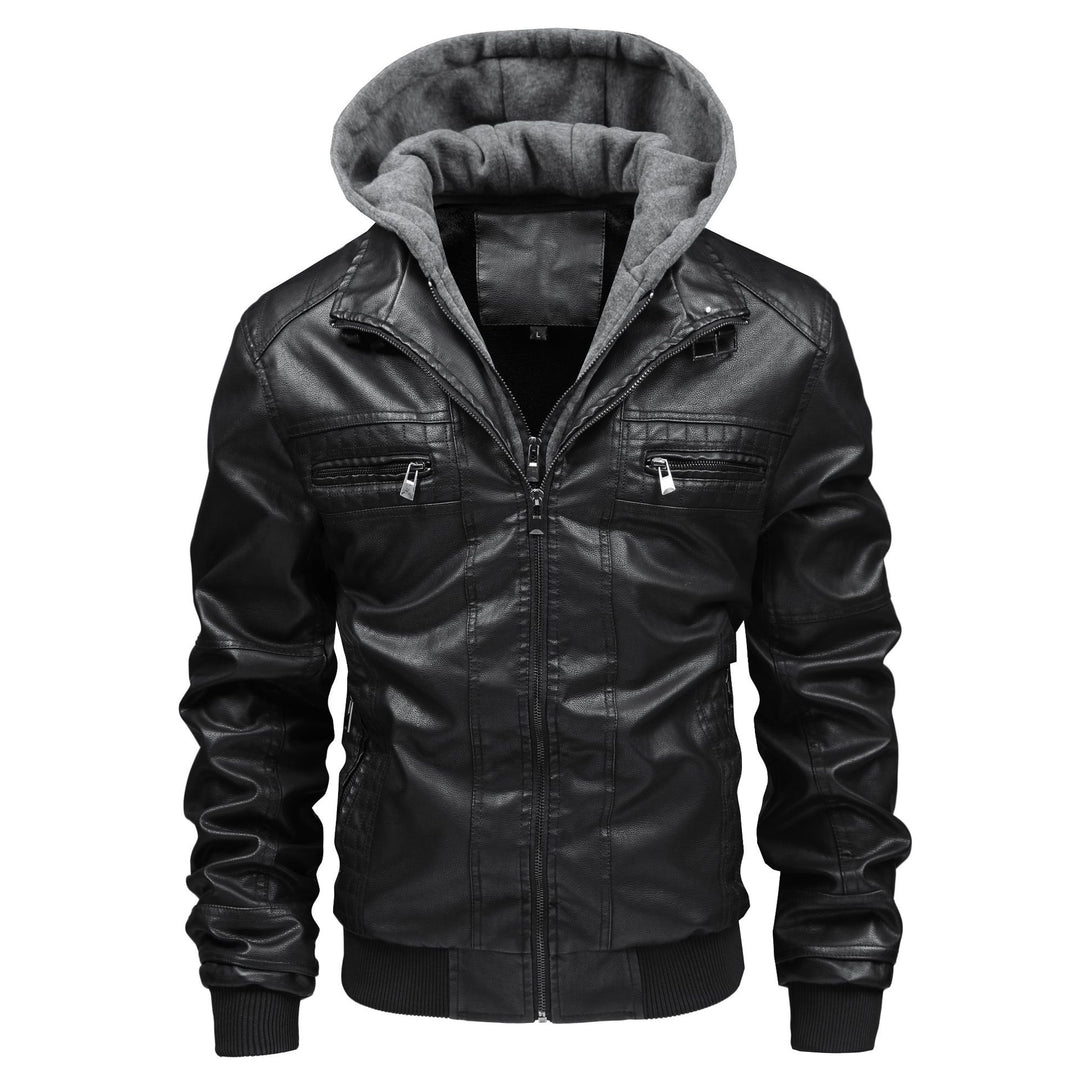 Herren Modische Kunstlederjacke mit integrierter Kapuze Echo Archiv