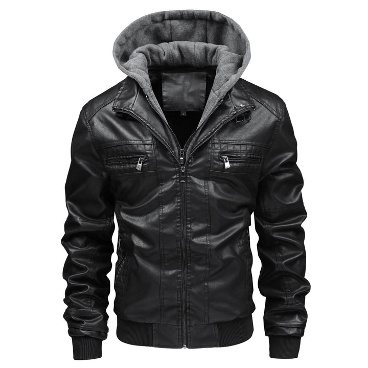 Herren Modische Kunstlederjacke mit integrierter Kapuze Echo Archiv
