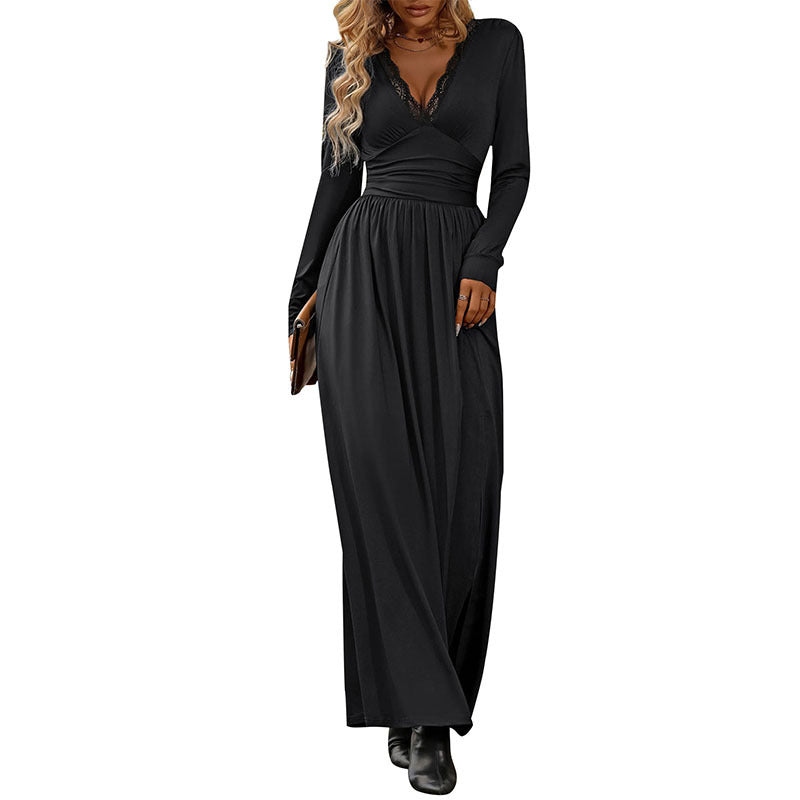 Damen Elegantes Maxikleid mit tiefem V-Ausschnitt und Rüschendetails Echo Archiv