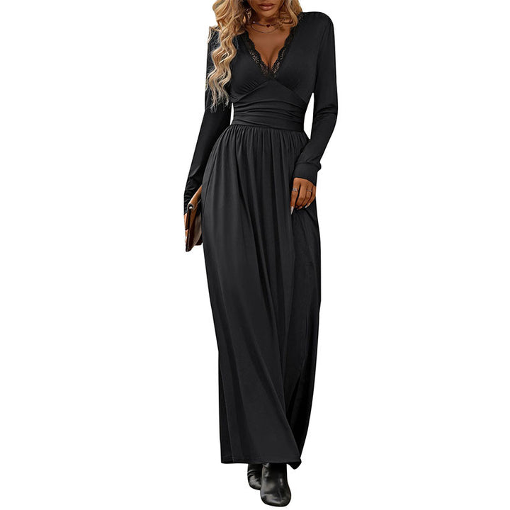 Damen Elegantes Maxikleid mit tiefem V-Ausschnitt und Rüschendetails Echo Archiv