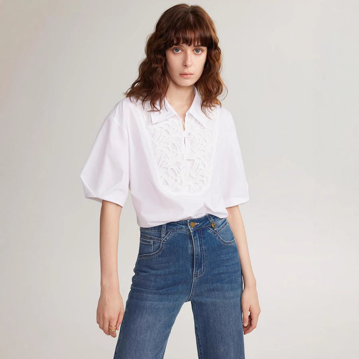 Damen Elegante Bluse mit traumhaftem Stickdesign und Knopfdetails Echo Archiv