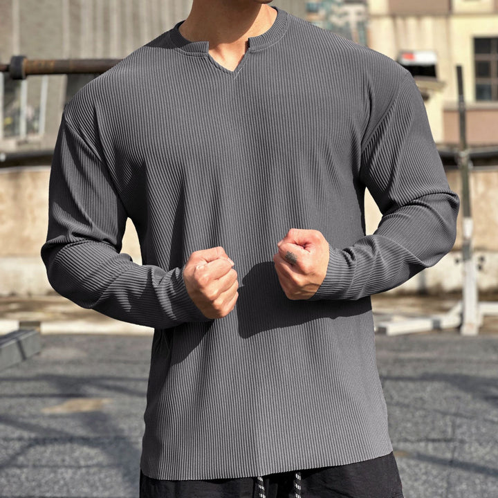 Herren Langarmshirt mit innovativem Rippdesign und modischem Stehkragen Echoarchiv