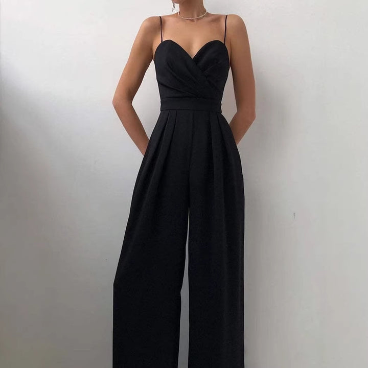 Damen eleganter Jumpsuit mit tiefem V-Ausschnitt und weiten Beinen Echo Archiv