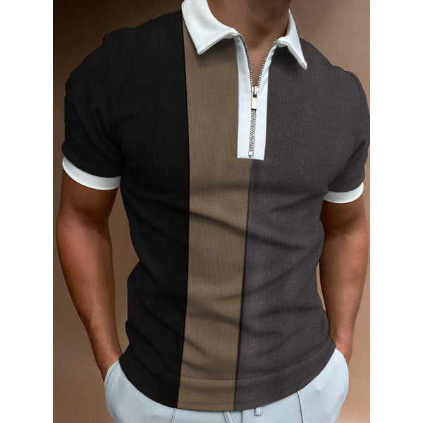 Herren Kurzarm Poloshirt mit modernem Reißverschluss und kontrastierenden Akzenten Echoarchiv
