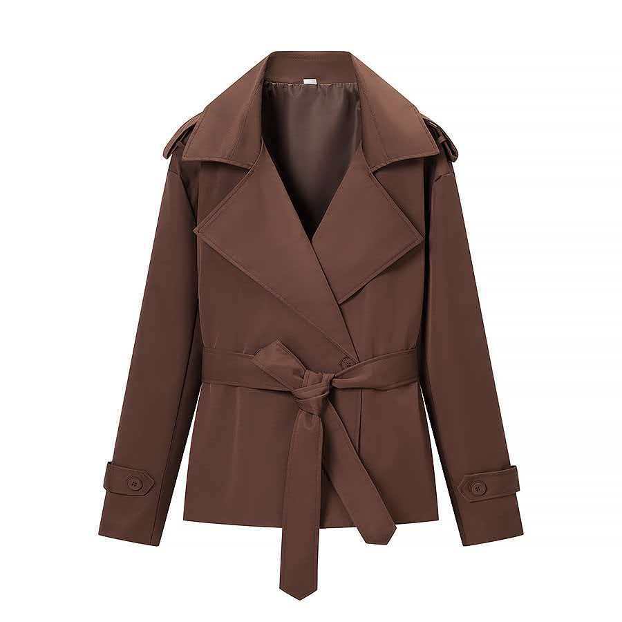 Damen nan kurze Trenchcoat Jacke mit Taillengürtel breitem Revers und dekorativen Schulterklappen Echo Archiv