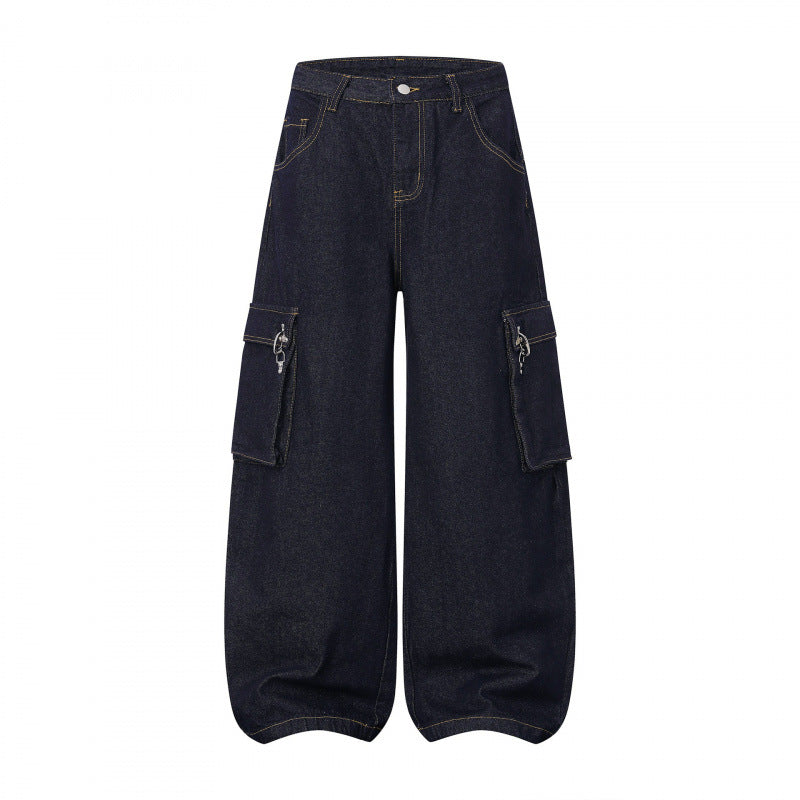 Damen Ballonförmige Cargo-Jeans mit hoher Taille, weitem Bein und aufgesetzten Klappentaschen Echo Archiv