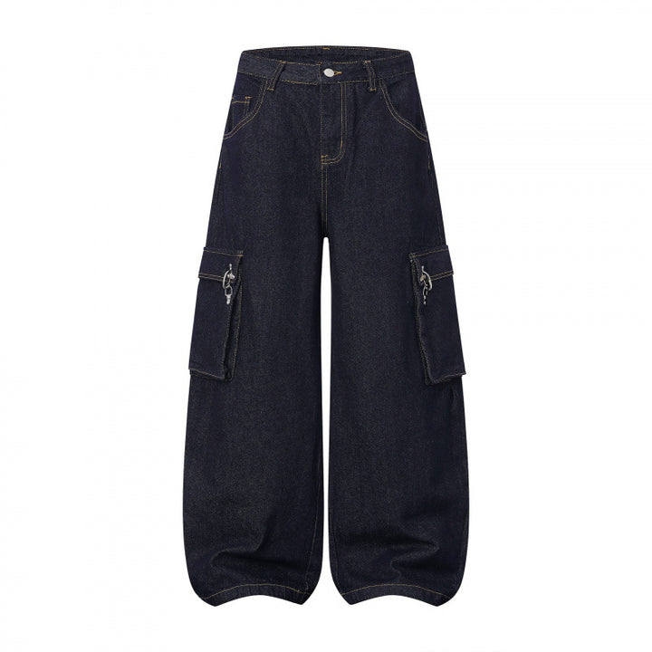 Damen Ballonförmige Cargo-Jeans mit hoher Taille, weitem Bein und aufgesetzten Klappentaschen Echo Archiv