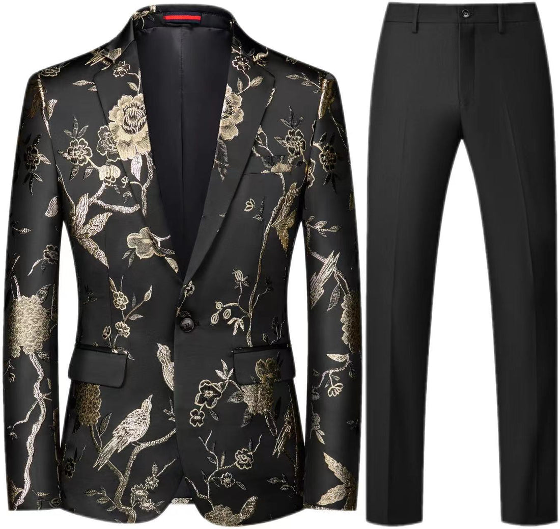 Herren Brokat-Sakko mit floralem Jacquard und Slim-Fit Anzughose Echo Archiv