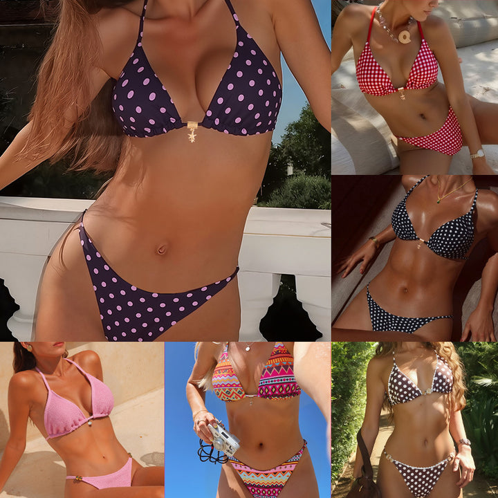 Damen Triangel-Bikini mit modischem Punktedesign und goldener Verschlussdetails Echo Archiv