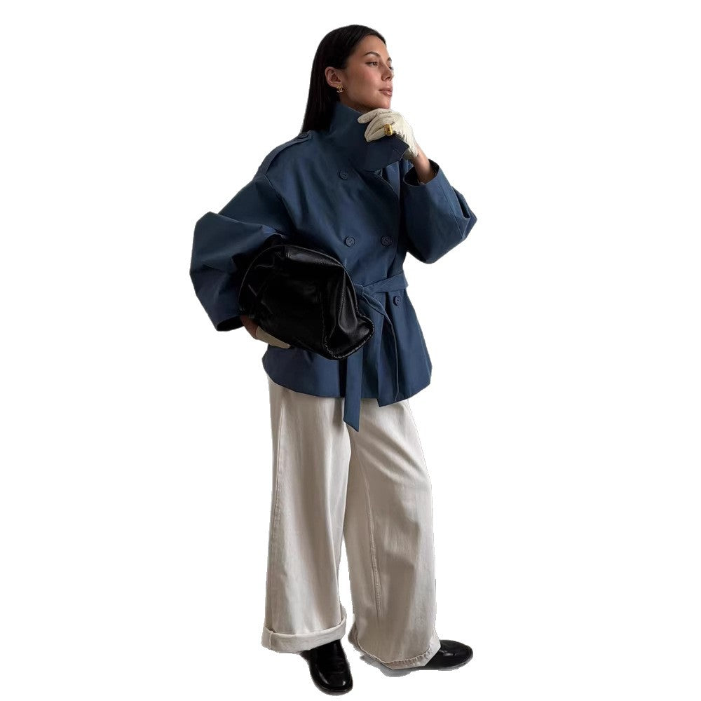 Damen Oversize Cropped-Trenchjacke mit breitem Revers und Bindegürtel Echoarchiv