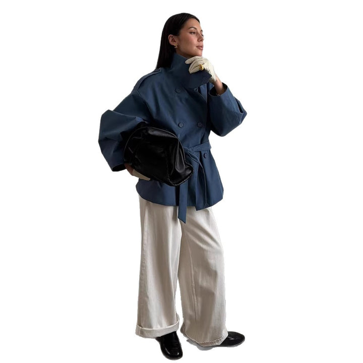 Damen Oversize Cropped-Trenchjacke mit breitem Revers und Bindegürtel Echoarchiv