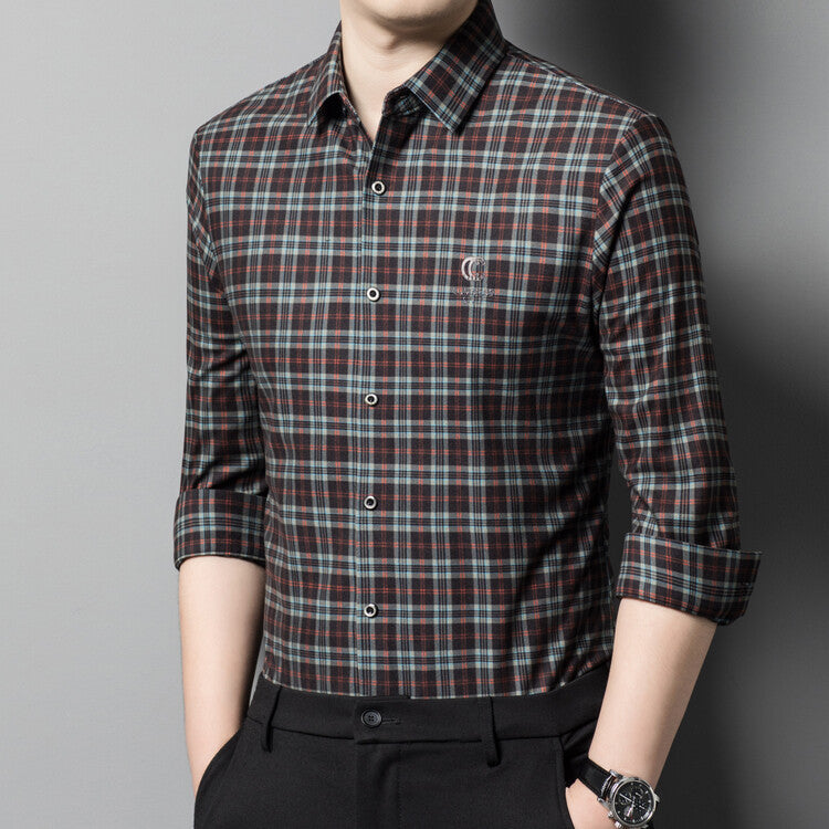 Herren elegantes kariertes Hemd mit Button-Down-Kragen Echoarchiv