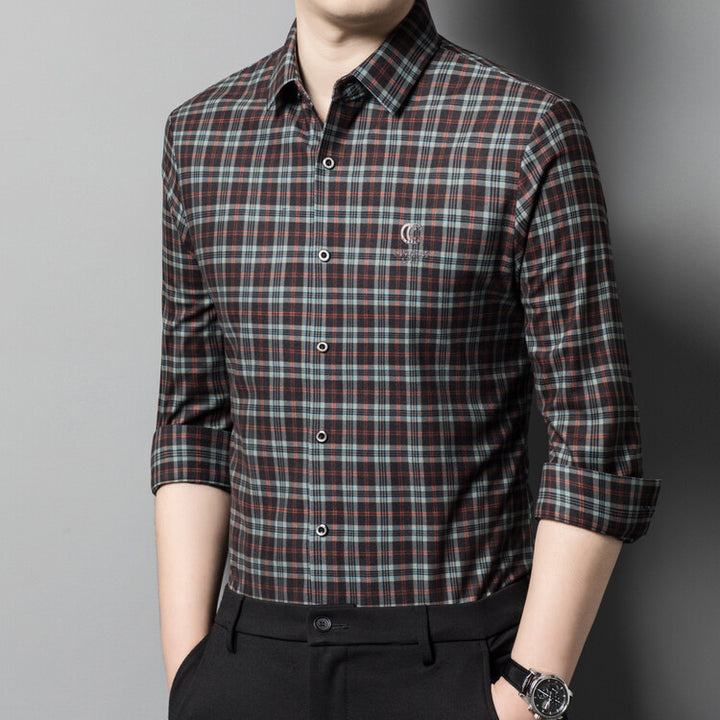 Herren elegantes kariertes Hemd mit Button-Down-Kragen Echoarchiv