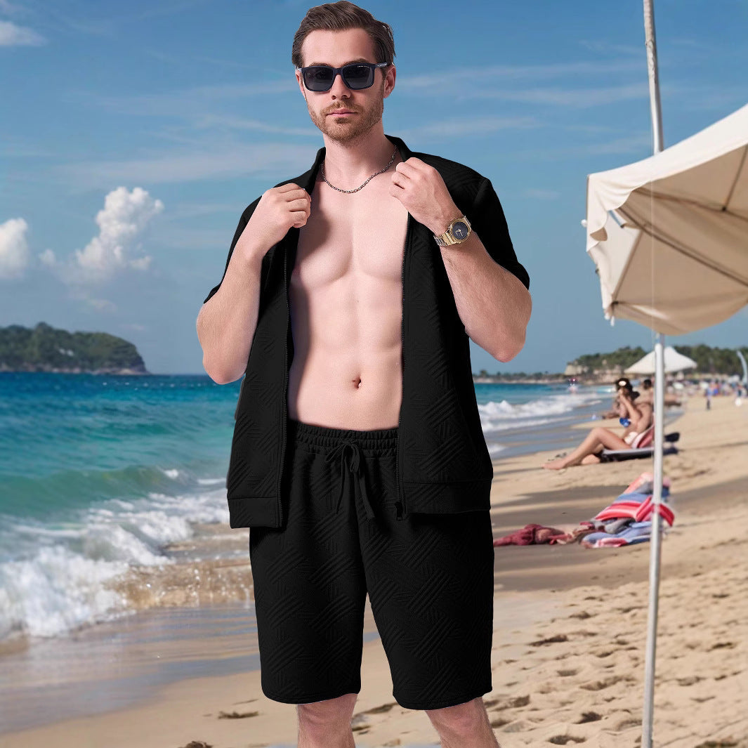 Herren lässiges Strandoutfit mit kurzärmligem Hemd und bequemen Shorts Echoarchiv