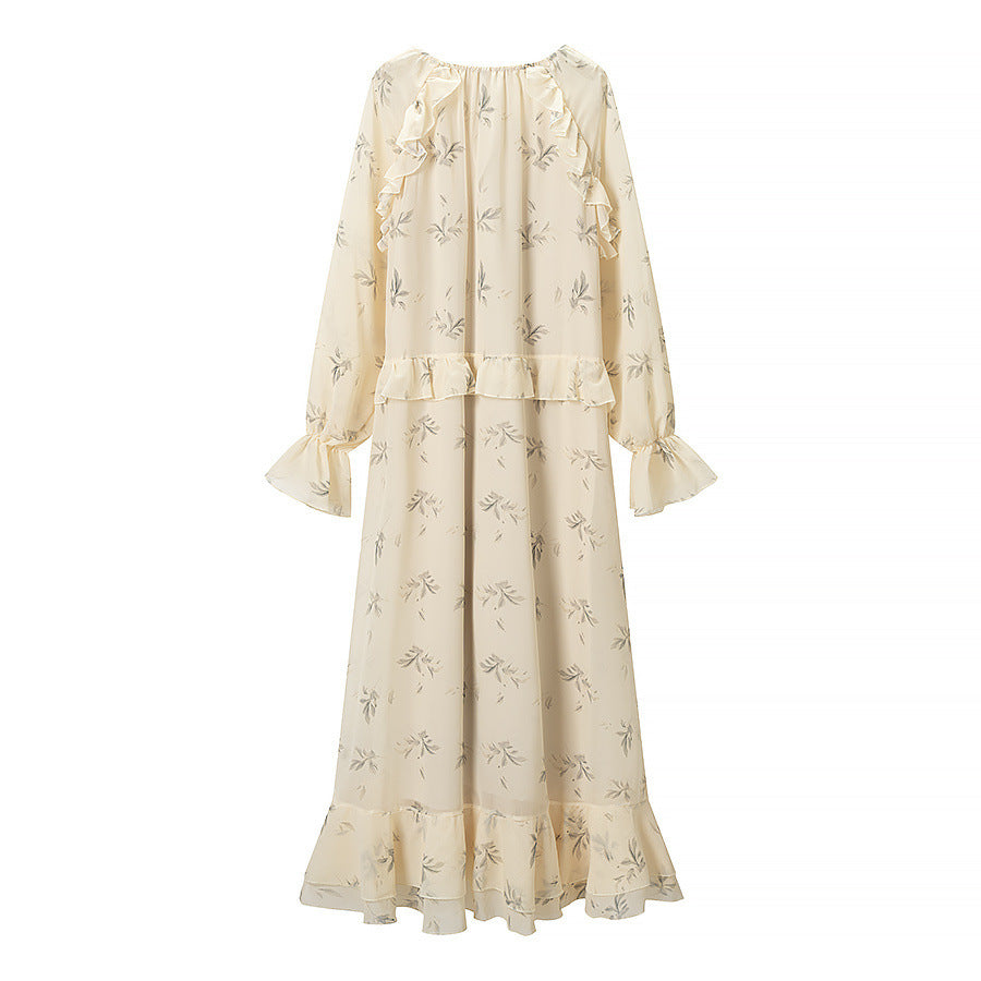 Damen Maxikleid mit Volants, langem Glockenärmel und floralem Chiffon-Design Echo Archiv