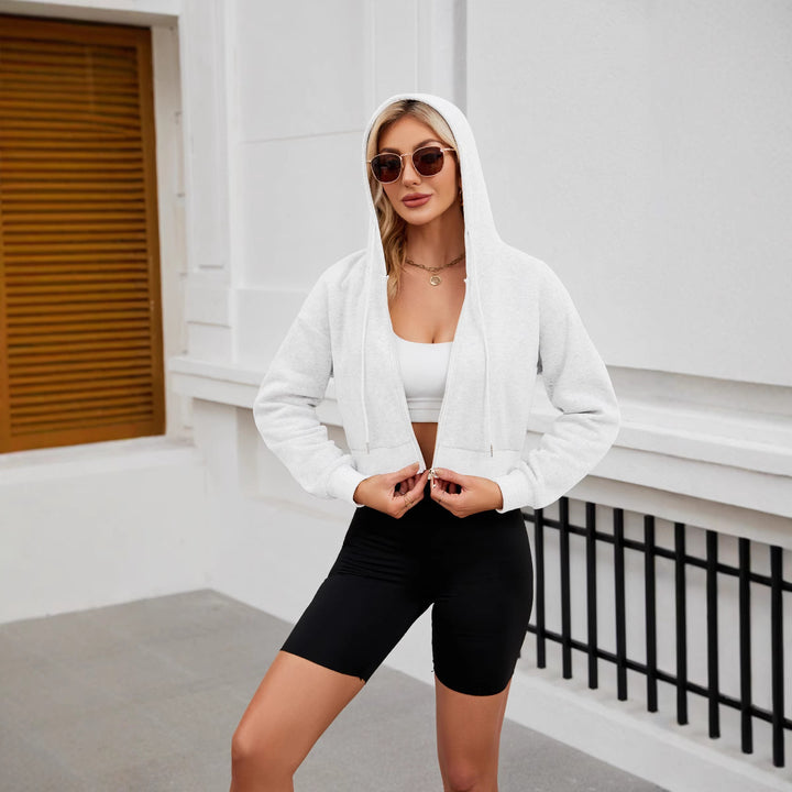 Damen Kurze Zip‑Hoodie Jacke mit Kapuze, Gummibund und Rippbündchen Echo Archiv