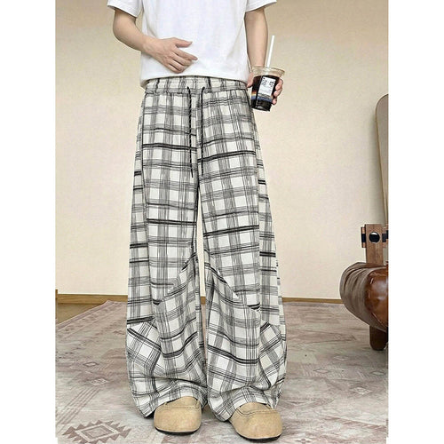Herren weite karierte Lounge-Hose mit elastischem Bund und Tunnelzug Echoarchiv