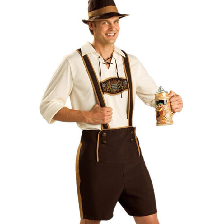 Herren nan Oktoberfest Trachtenkurzhose mit verstellbaren Trägern und bestickter Brustpasse Echo Archiv