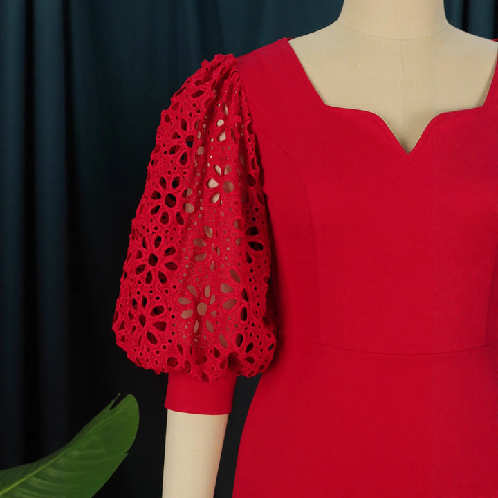 Damen elegantes Maxi-Kleid mit extravaganten Puffärmeln und schickem Schlitz Echo Archiv
