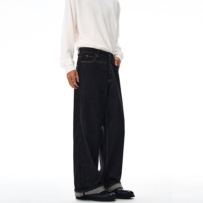 Herren Weite gerade geschnittene Selvedge-Denimhose mit Umschlag Echo Archiv