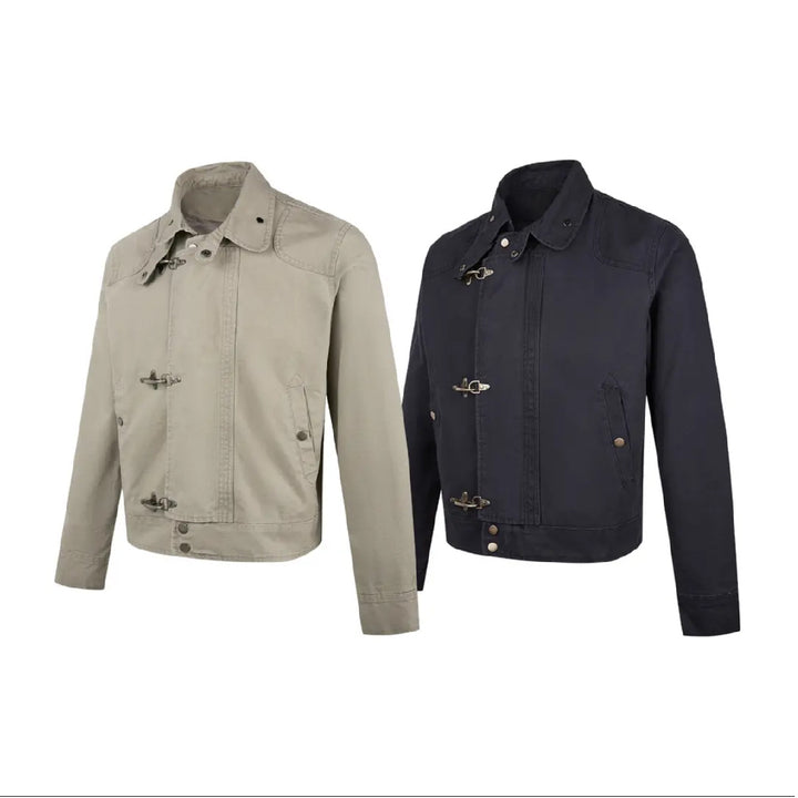 Herren modische Kurzjacke mit innovativen Schnallen und praktischem hochgeschlossenem Kragen Echoarchiv
