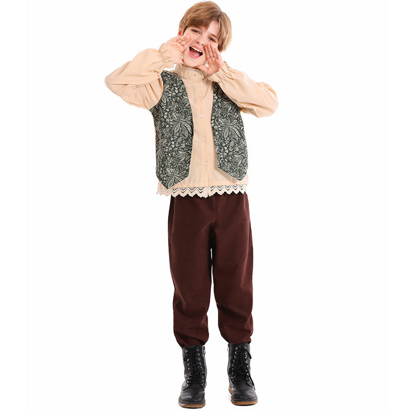 Unisex nan Kinderkostüm Set mit bestickter Paisley-Weste und Rüschenbluse Echo Archiv
