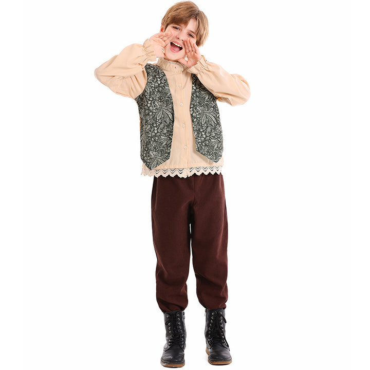 Unisex nan Kinderkostüm Set mit bestickter Paisley-Weste und Rüschenbluse Echo Archiv