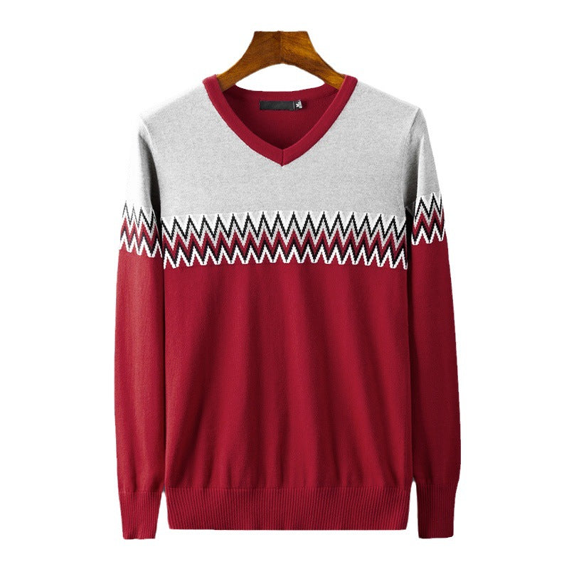 Herren eleganter V-Ausschnitt Pullover mit grafischem Muster Echoarchiv