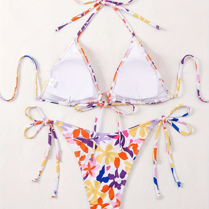 Damen Triangel-Bikini mit verstellbaren Schnüren und fröhlichem Blumenmuster Echo Archiv
