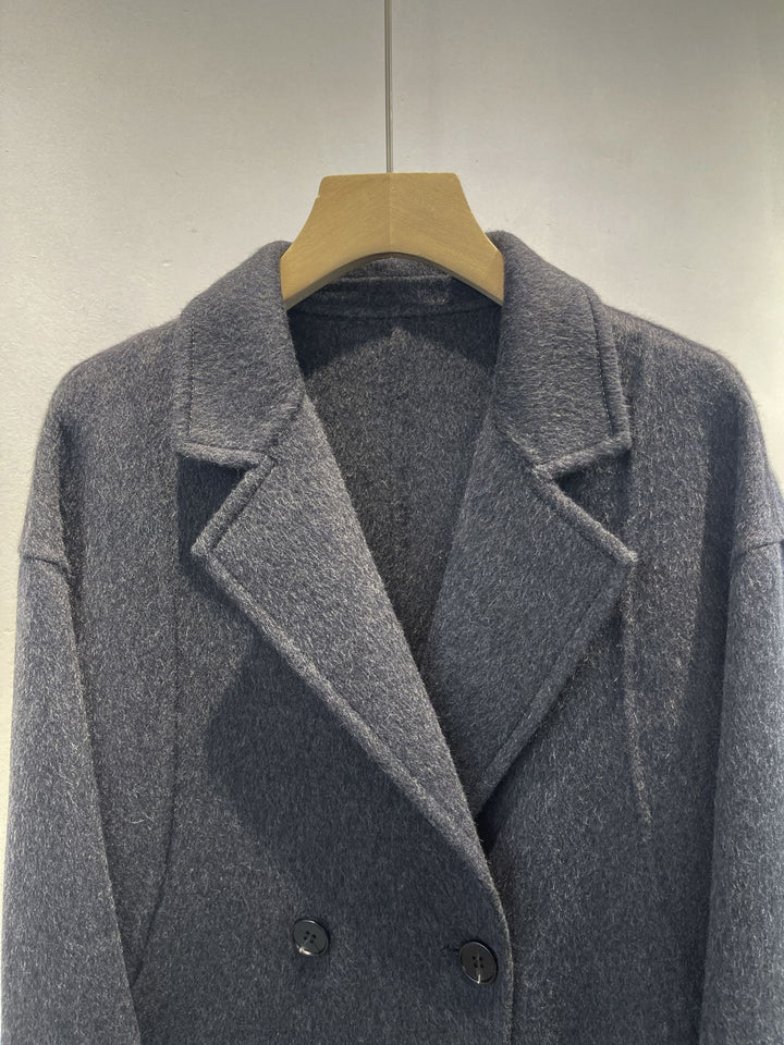 Damen maßgeschneiderter Fleece Doppelreiher Mantel Echoarchiv