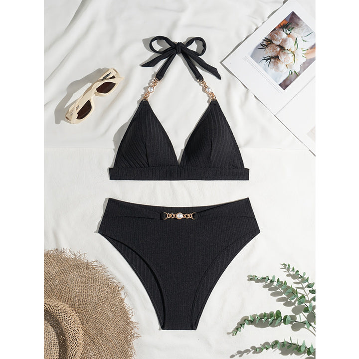 Damen Bandeau-Bikini mit gemustertem Oberteil und dekorativer Perlenverzierung Echo Archiv