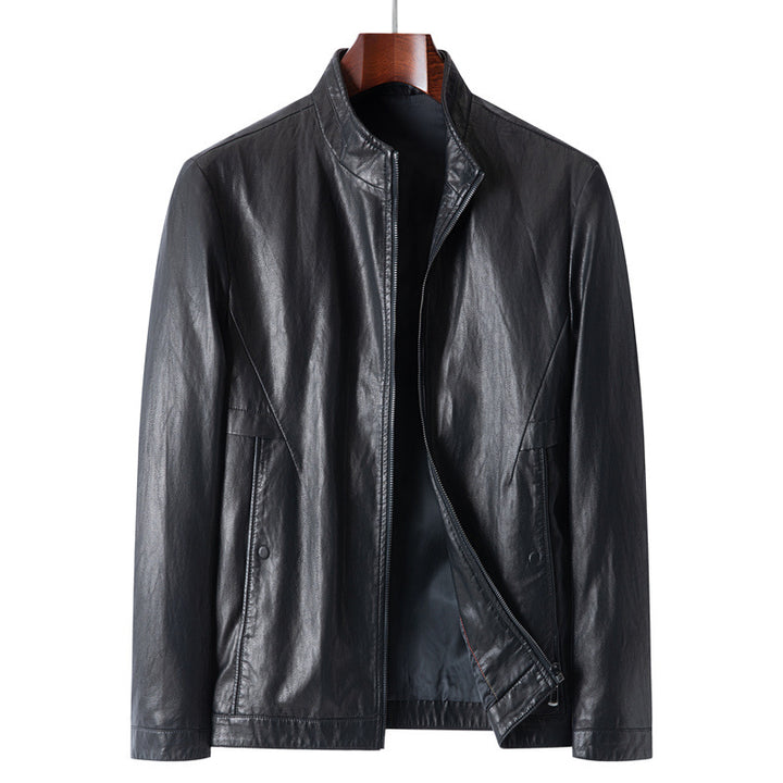 Herren Schmale Blouson-Lederjacke mit Stehkragen und verdecktem Reißverschluss – Valtoré