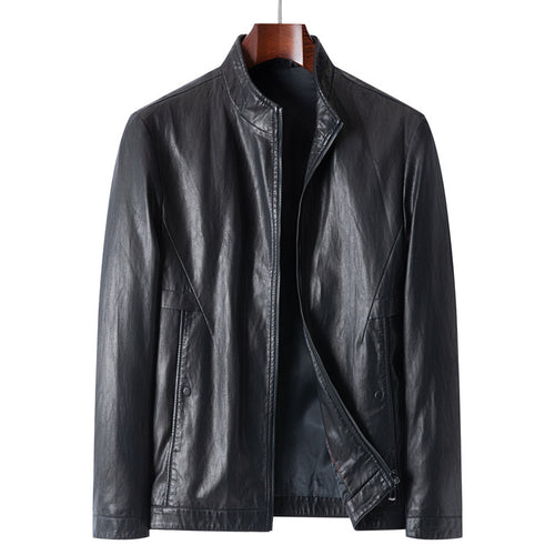 Herren Schmale Blouson-Lederjacke mit Stehkragen und verdecktem Reißverschluss – Valtoré