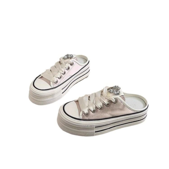 Damen modische Slip-On Sneakers mit robustem Plateau und eleganten Satin-Riemen Echo Archiv