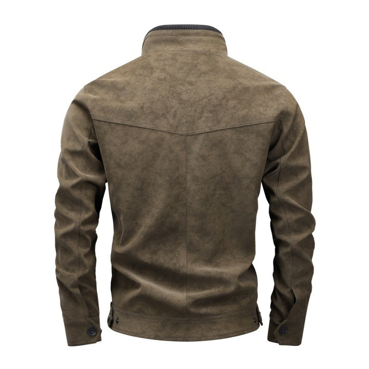 Herren Vintage-Utility Lederimitatjacke mit Stehkragen und mehreren Taschen Echoarchiv