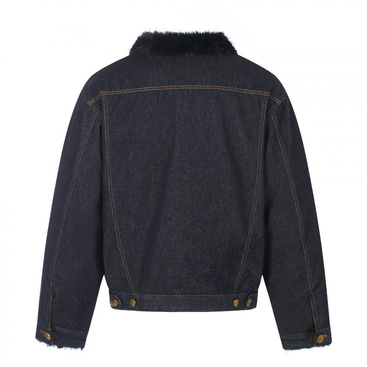 Herren Kurz geschnittene Denimjacke mit Kunstfellkragen und Teddyfutter‑Optik Echo Archiv