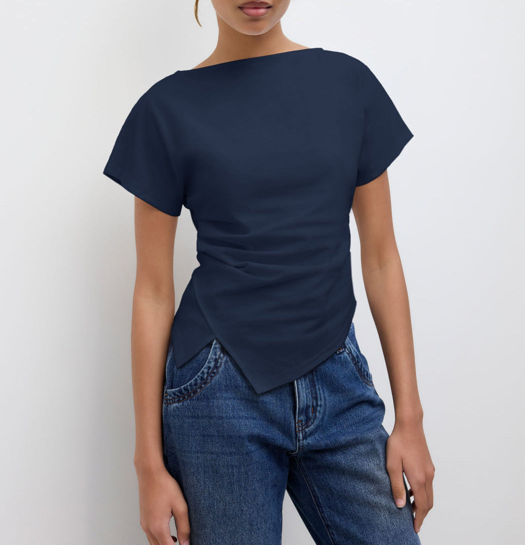 Damen Cropped T-Shirt mit asymmetrischem Schnitt und dekorativem Drapierungseffekt Echo Archiv