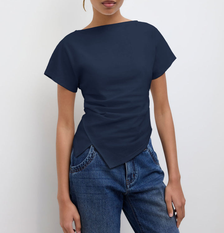 Damen Cropped T-Shirt mit asymmetrischem Schnitt und dekorativem Drapierungseffekt Echo Archiv