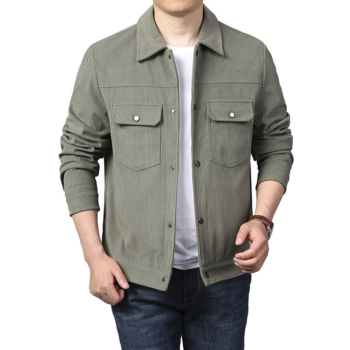 Herren Cord-Workerjacke im Truckerstil mit Druckknopfverschluss und Pattentaschen Echoarchiv
