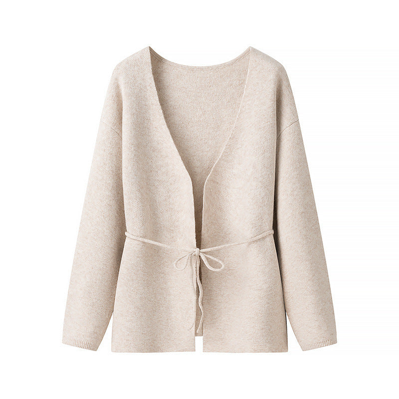 Damen Wickel-Cardigan aus grob gestricktem Wollmix mit V‑Ausschnitt und Ballonärmeln Echo Archiv
