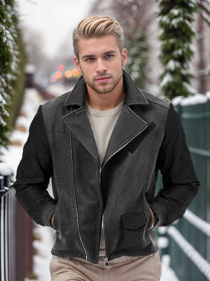 Herren Bikerjacke mit zwei Materialien und praktischen Taschen Echoarchiv